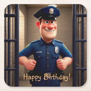 Happy Policeman Birthday Square Paper Coaster