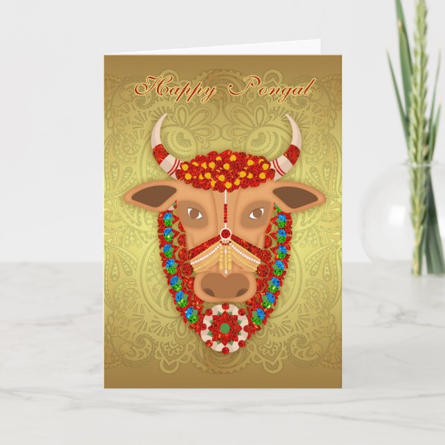 Happy Pongal, with Golden effect background Card (Front)