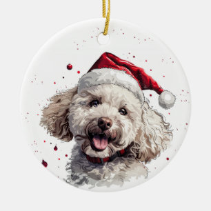 Happy Poodle Dog Christmas Personalized Ceramic Ornament