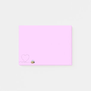 Happy positive bee cartoon pink post-it notes