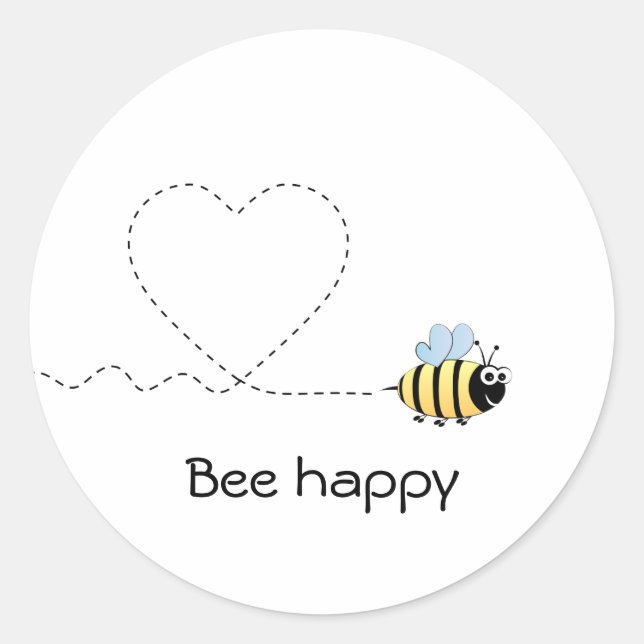Happy positive bee in love cartoon classic round sticker (Front)