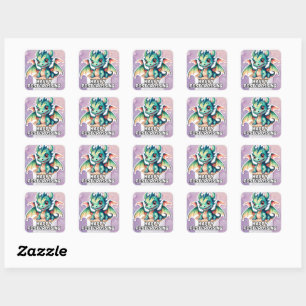Happy Postcrossing, Dragon, Square Sticker