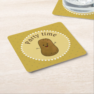 Happy Potato Party Time Square Paper Coaster