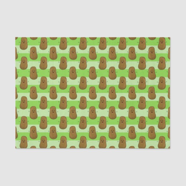 Happy Potatoes On A Green Striped Background Tissue Paper (Front)