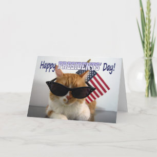 Happy Presidents' Day Cool Cat with American Flag Card