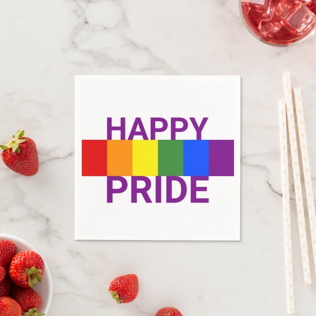 Happy Pride Bold Rainbow Flag Party Napkin (Insitu)