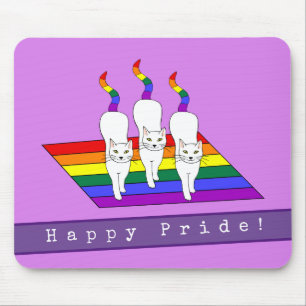 Happy Pride LGBT Cats With Rainbow Flag Mouse Pad