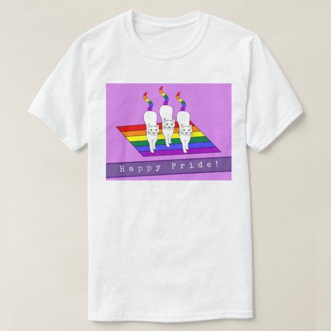 Happy Pride LGBT Cats With Rainbow Flag T-Shirt (Design Front)