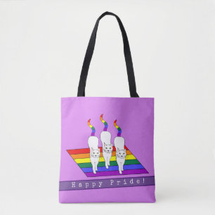 Happy Pride LGBT Cats With Rainbow Flag Tote Bag