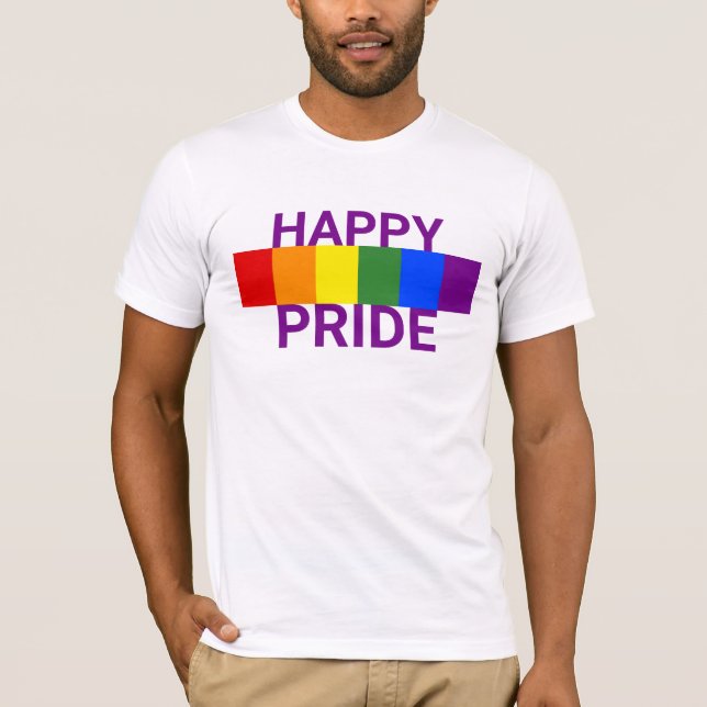 Happy Pride LGBT Rainbow Stripe T-Shirt (Front)