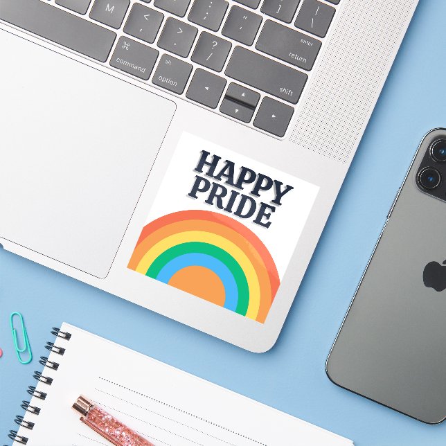 Happy Pride Minimalist Rainbow Sticker (Laptop w/ iPhone)