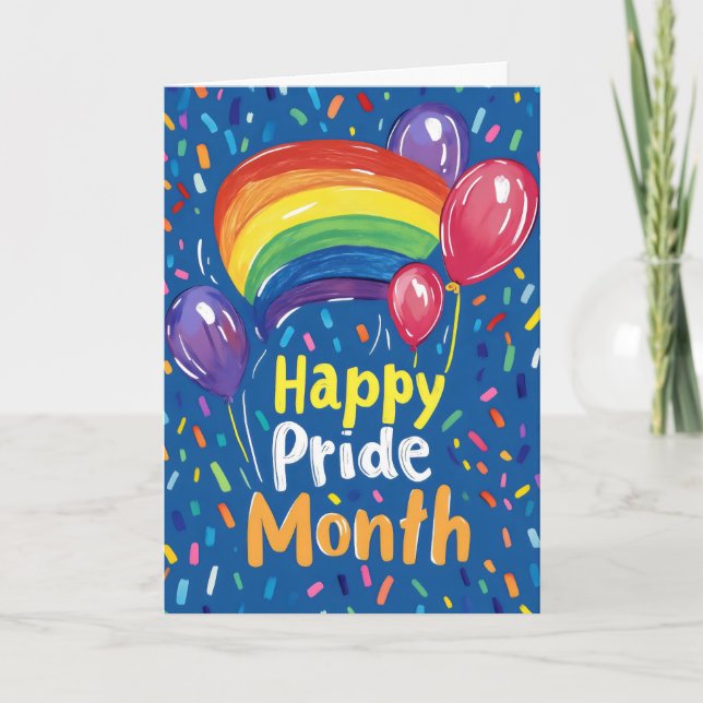 Happy Pride Month Colourful Rainbow Holiday Card (Front)