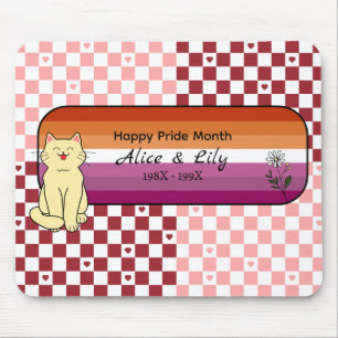 Happy Pride Month Cute Cat Sunset Lesbian Flag Mouse Pad