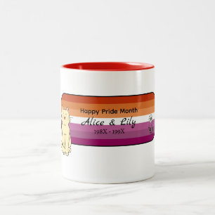 Happy Pride Month Cute Cat Sunset Lesbian Flag Two-Tone Coffee Mug