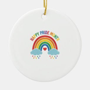 Happy Pride Month Rainbow Vintage Engraving Design Ceramic Ornament