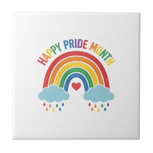 Happy Pride Month Rainbow Vintage Engraving Design Tile (Front)
