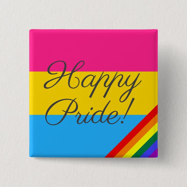 Happy Pride Pansexual Flag 2 Inch Square Button (Front)