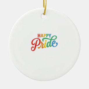 Happy Pride Vintage Rainbow Typography Shirt_1 Ceramic Ornament