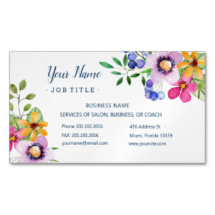 Happy Primary Colours Watercolor Floral Salon Magnetic Business Card