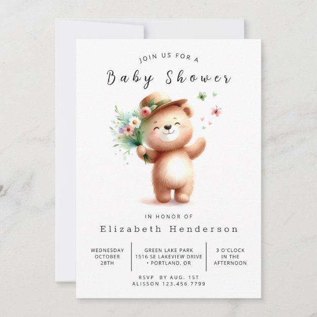 Happy Printable Bear Baby Shower Invitation (Front)