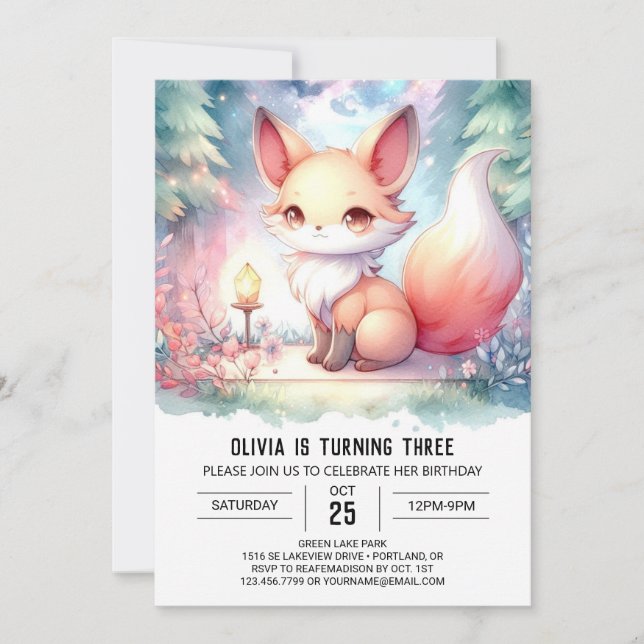 Happy Printable Fox Birthday digital Invitation (Front)