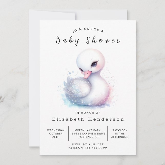 Happy Printable Swan Baby Shower Invitation (Front)