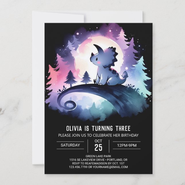 Happy Printable Triceratops Birthday Invitation (Front)
