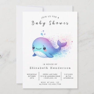 Happy Printable Whale Baby Shower Invitation