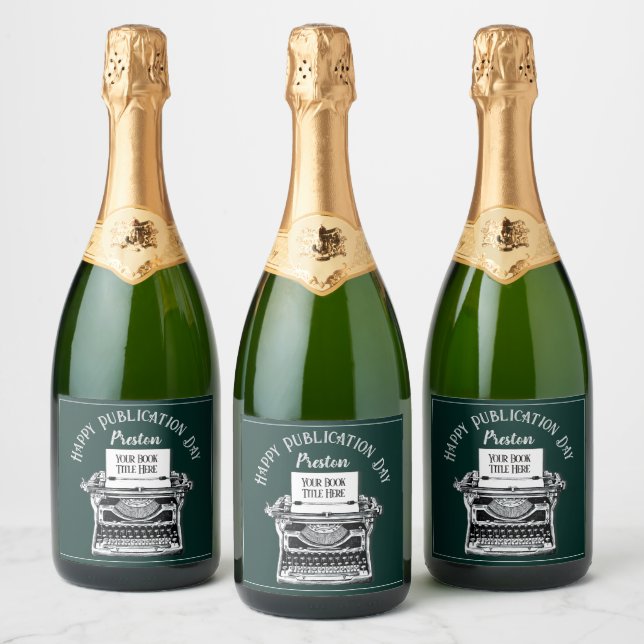 Happy Publication Day Personalized Green Sparkling Wine Label (Bottles)
