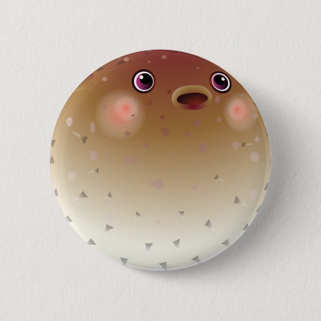 Happy puffer fish 2 inch round button (Front)