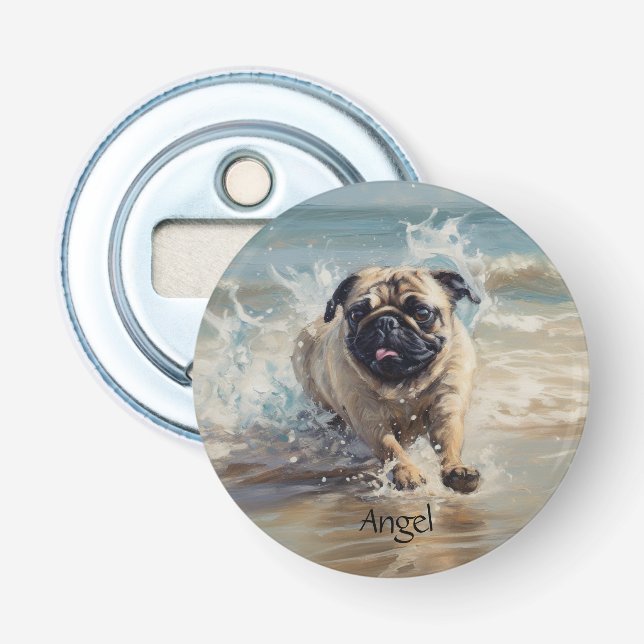 Happy Pug  at the Beach customizable Bottle Opener (Front)