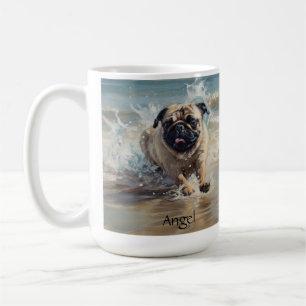 Happy Pug at the Beach customizable Coffee Mug