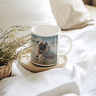 Happy Pug  at the Beach customizable Coffee Mug