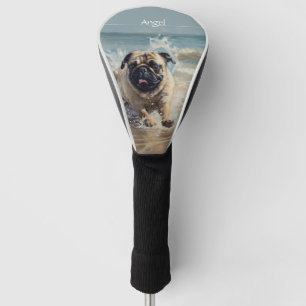 Happy Pug  at the Beach customizable Golf Head Cover