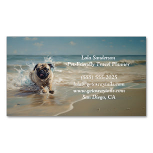Happy Pug  at the Beach customizable Magnetic Business Card