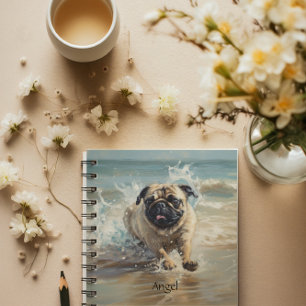 Happy Pug at the Beach customizable Notebook