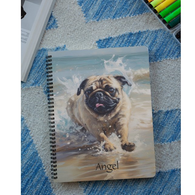 Happy Pug  at the Beach customizable Notebook (Creator Uploaded)