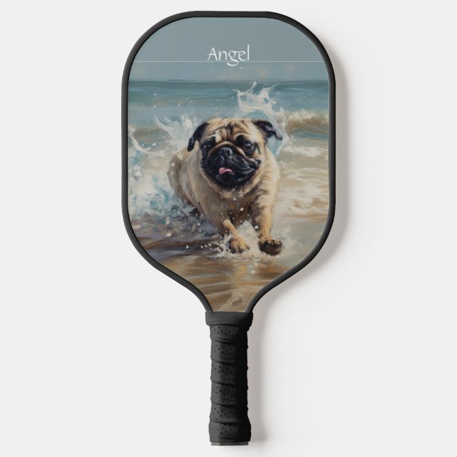 Happy Pug  at the Beach customizable Pickleball Paddle (Front)
