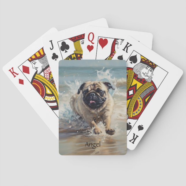 Happy Pug  at the Beach customizable Playing Cards (Back)