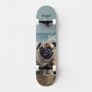 Happy Pug at the Beach customizable Skateboard