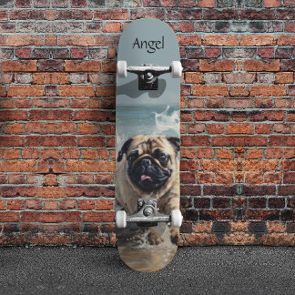 Happy Pug  at the Beach customizable Skateboard