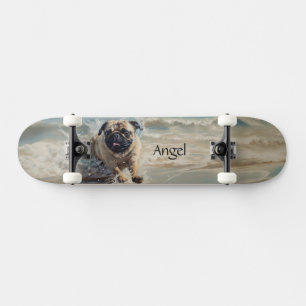 Happy Pug at the Beach customizable Skateboard