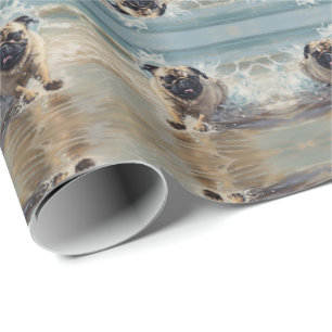 Happy Pug at the Beach customizable Wrapping Paper