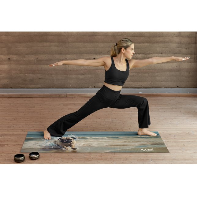 Happy Pug  at the Beach customizable Yoga Mat (Creator Uploaded)