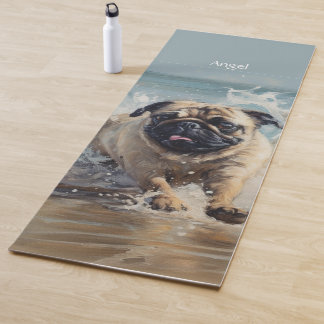 Happy Pug  at the Beach customizable Yoga Mat