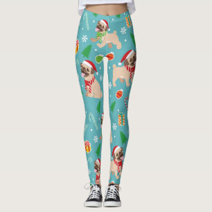 Happy Pug Christmas Pattern Leggings