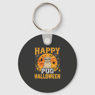 Happy Pug Halloween Spooky Dog Design_1 Keychain