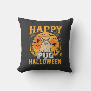Happy Pug Halloween Spooky Dog Design_1 Throw Pillow