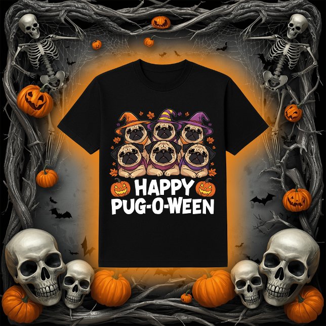Happy Pug-O-Ween | Adorable Halloween Pug Dogs T-Shirt (Creator Uploaded)