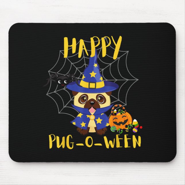 Happy Pug-O-Ween Funny Dog Pug Halloween Mouse Pad (Front)